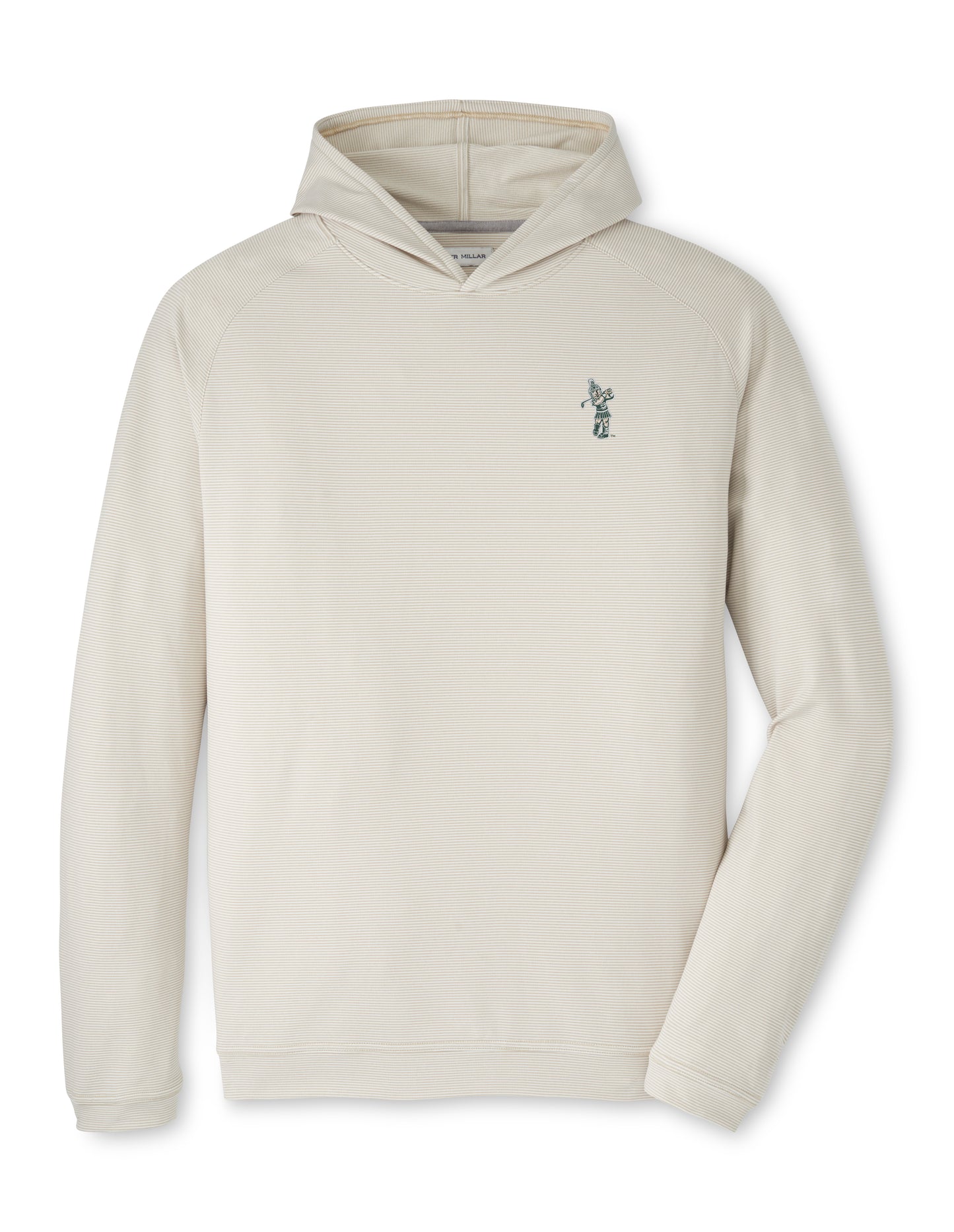 Cream ribbed hoodie with a Golf Sparty logo on the upper left chest.