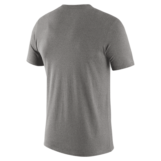 The back of a gray short sleeve T-shirt.