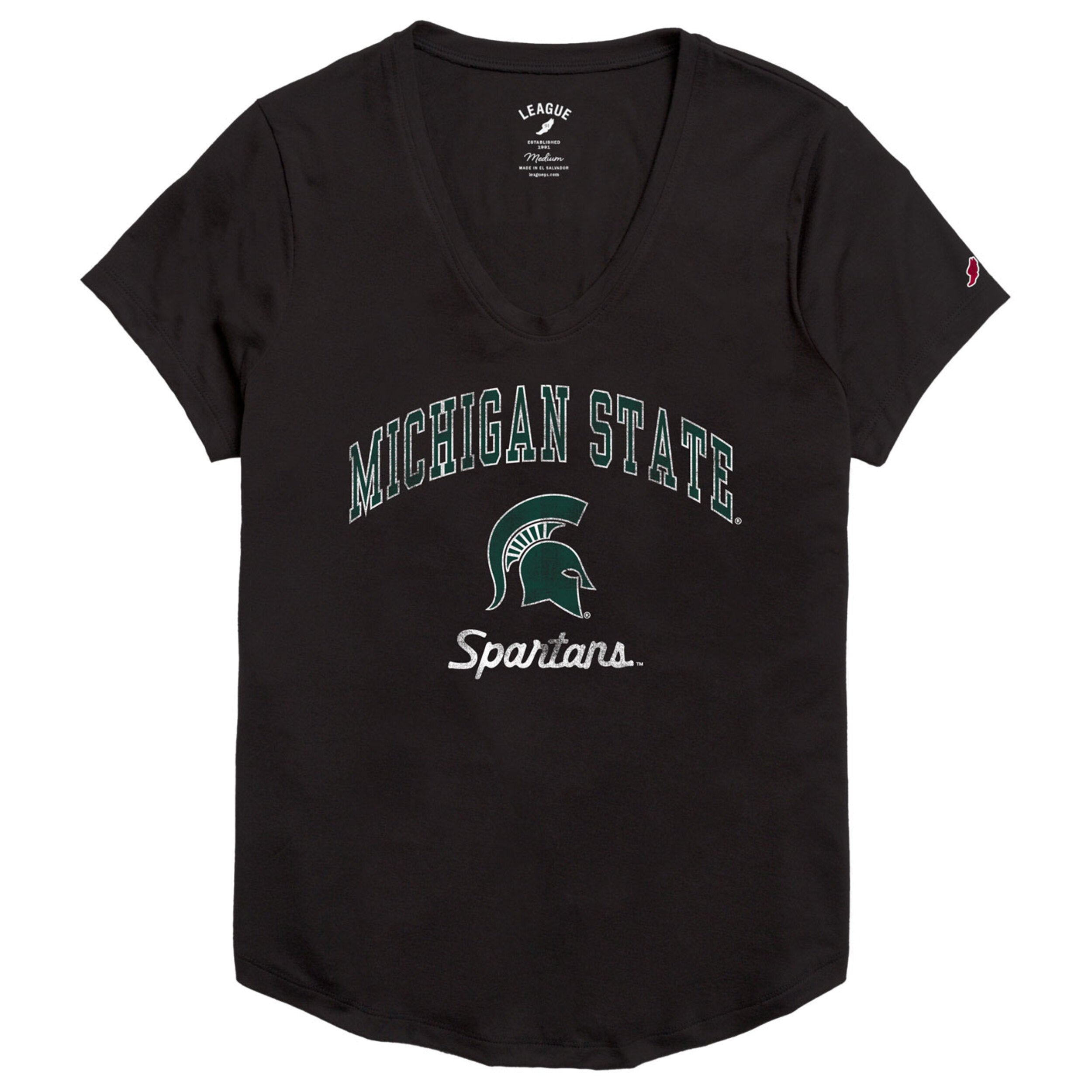Black t-shirt with Michigan State Spartans logo on a white background