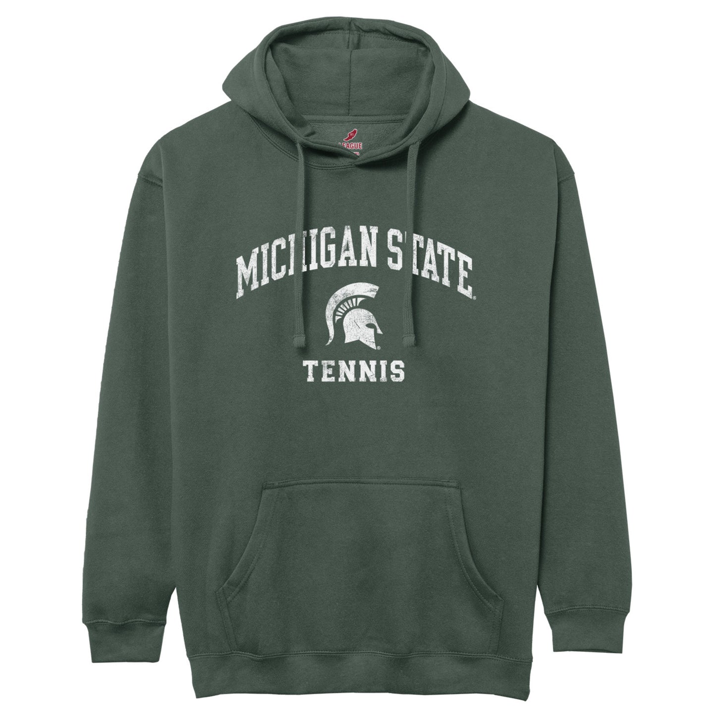 Green hoodie with 'Michigan State Tennis' text and logo on a white background
