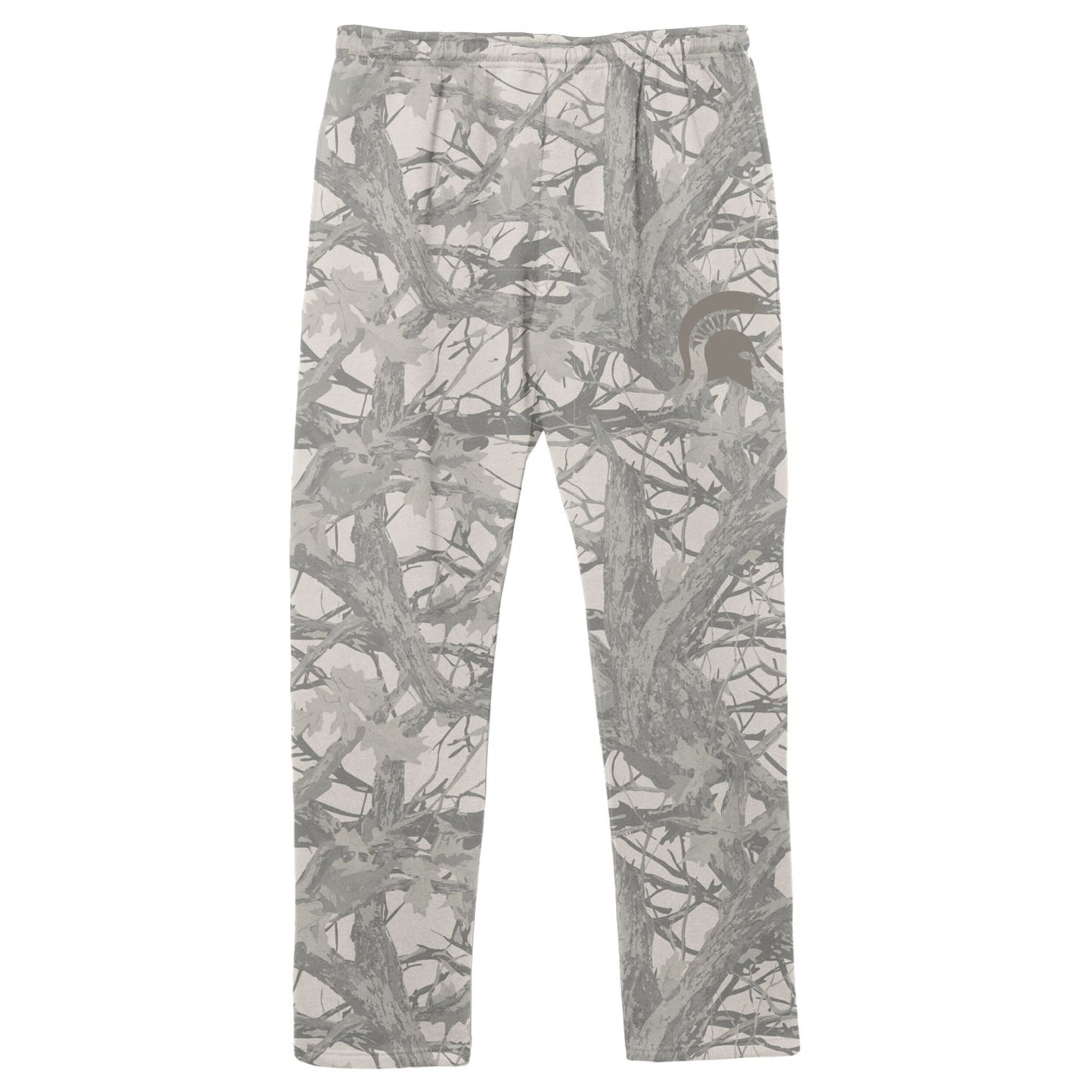 Light beige and gray camo sweatpants with a beige Spartan Helmet logo on the upper left leg.