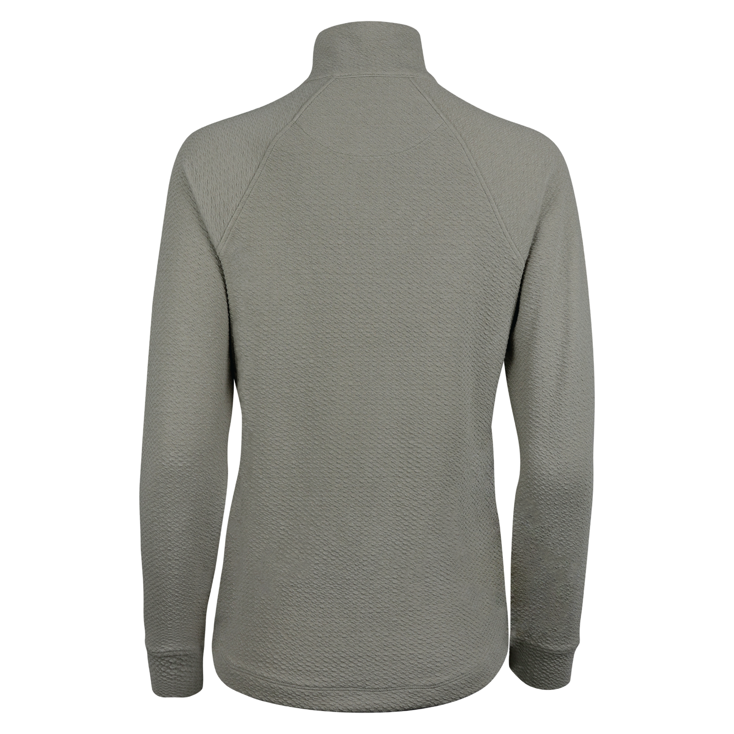 Back of a gray quarter-zip.