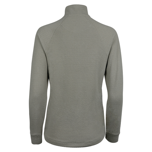 Back of a gray quarter-zip.