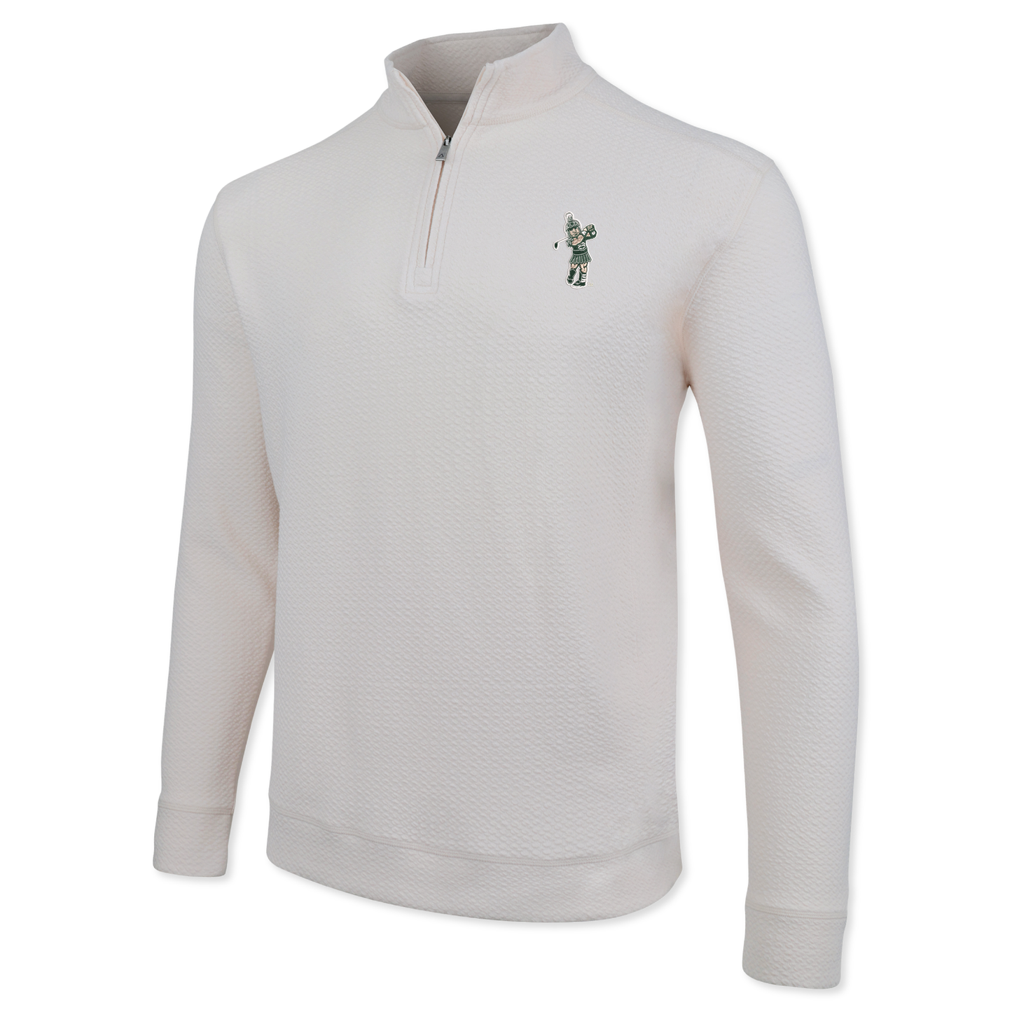 Cream quarter-zip with a Golf Sparty logo on the upper left chest.