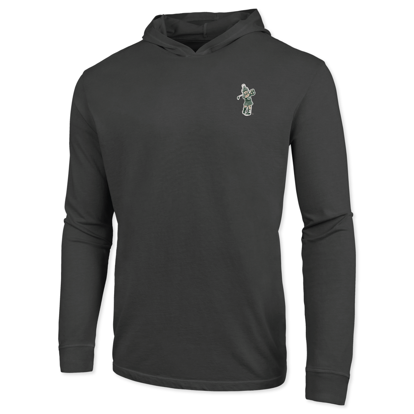 Black lightweight hoodie with a Golf Sparty logo on the upper left chest.
