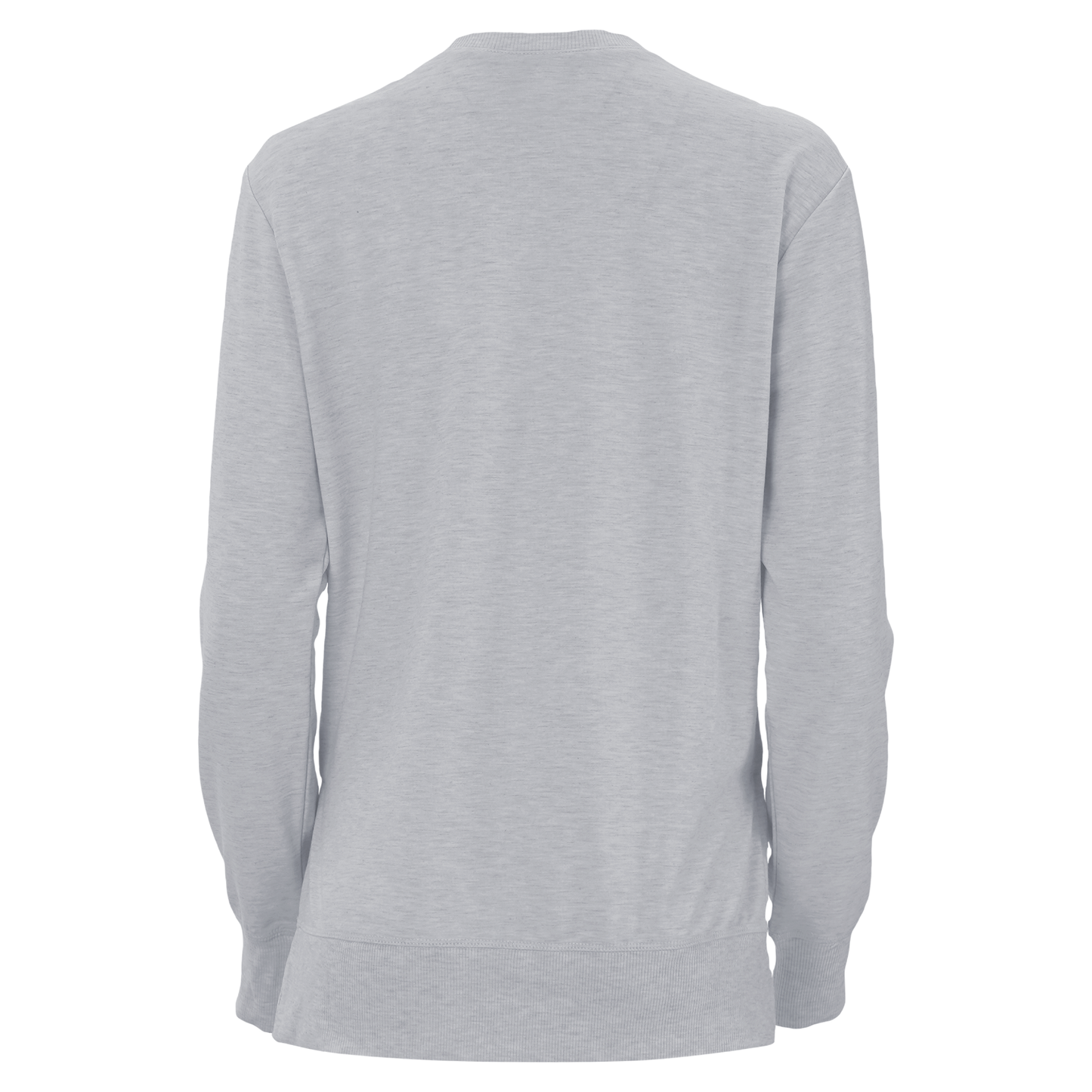 Back of a light gray long sleeve T-shirt.