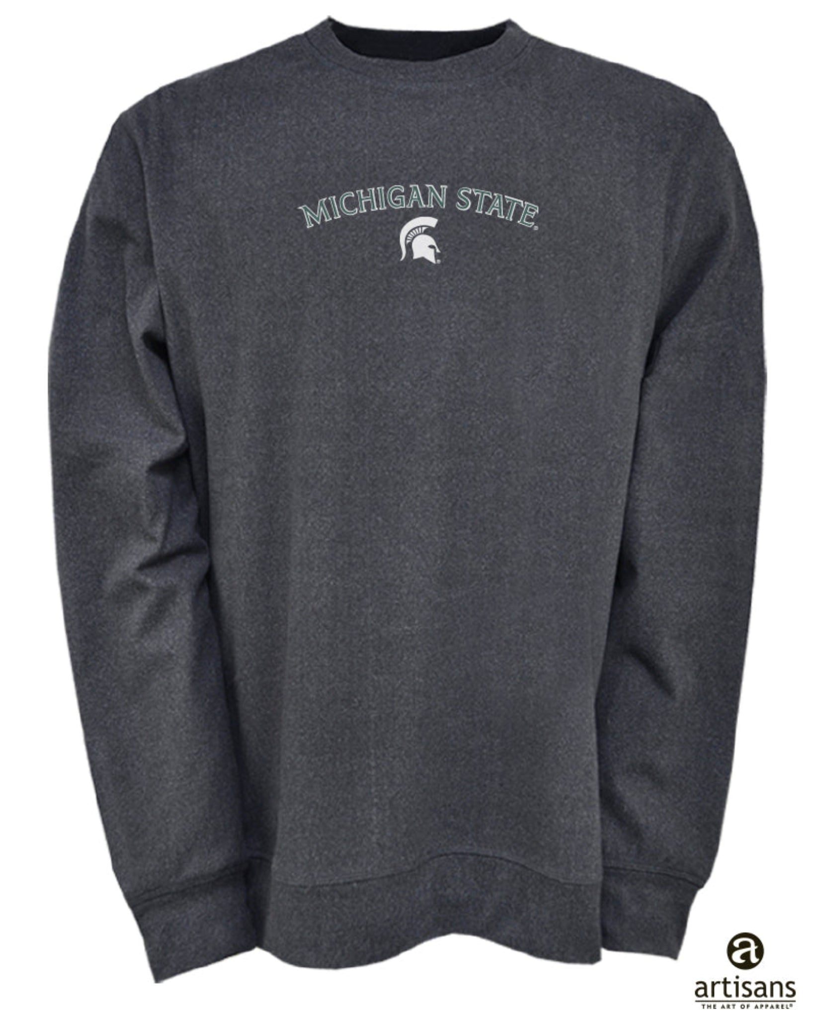 Gray sweatshirt with 'Michigan State' text and logo.