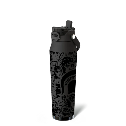 Black water bottle with Sparty tonal warrior design.