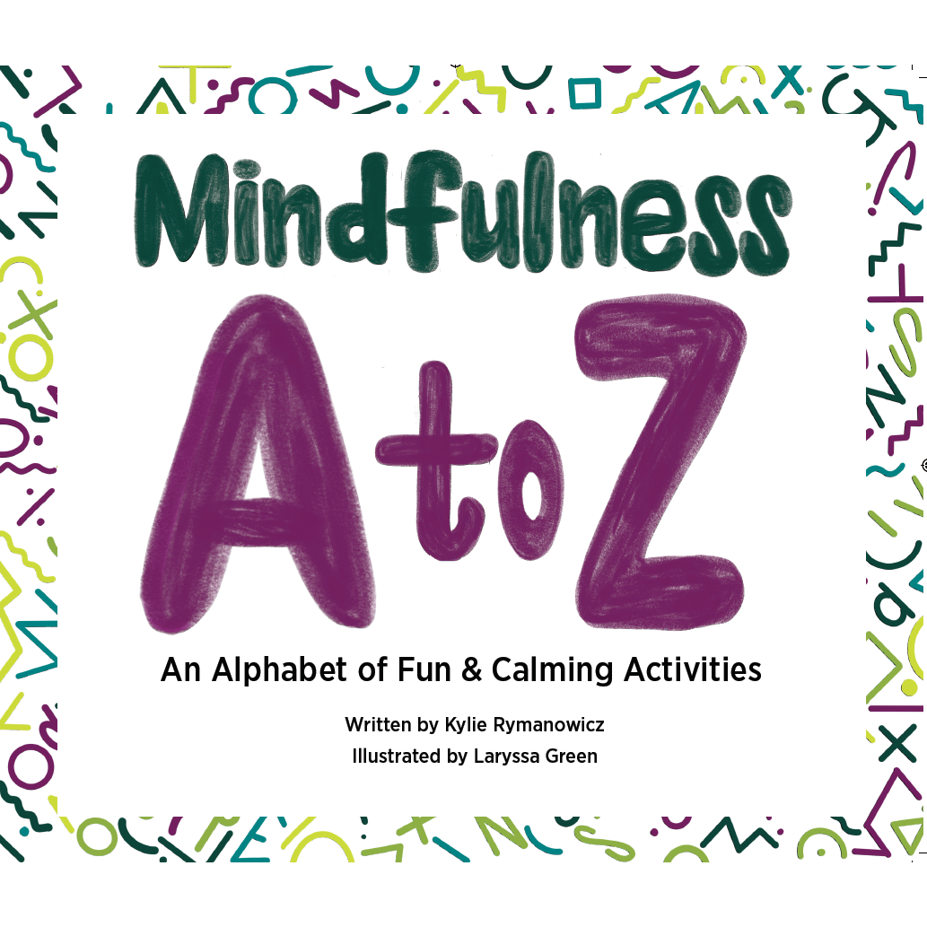 Cover of the Mindfulness A to Z Activity Cards: An Alphabet of Fun & Calming Activities. Border features green, teal, and purple designs.
