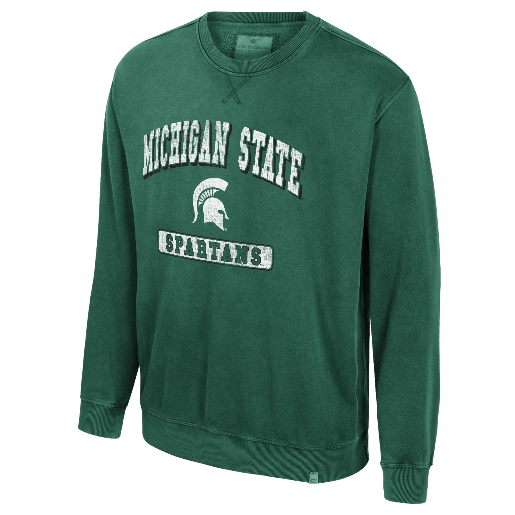 A green sweatshirt that reads "Michigan State Spartans" in white. There is a white Spartan helmet in the center.