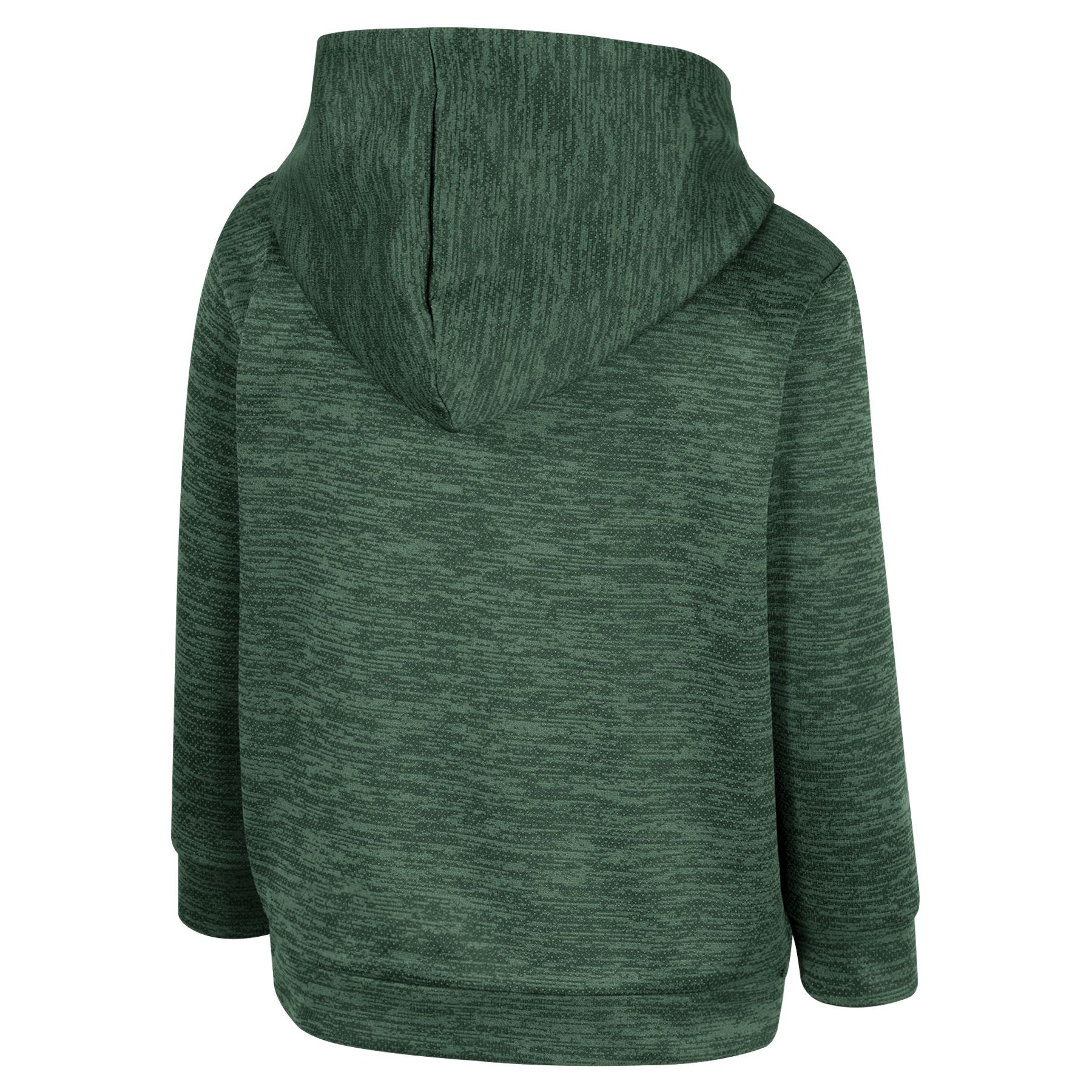 Back of a green toddler hoodie.
