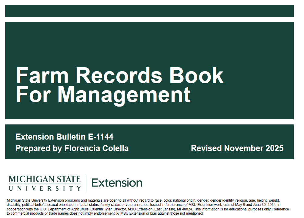 Image of the Farm Records Book For Management that was revised November 2025.