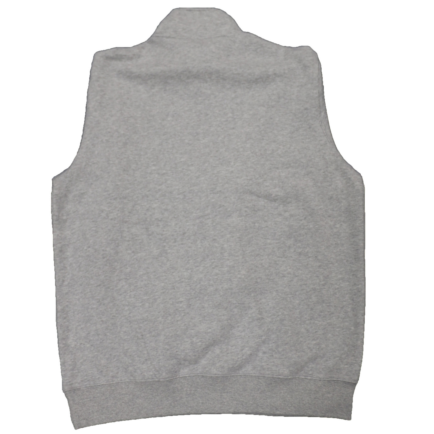 The back of a heather gray quarter-zip sweatshirt.