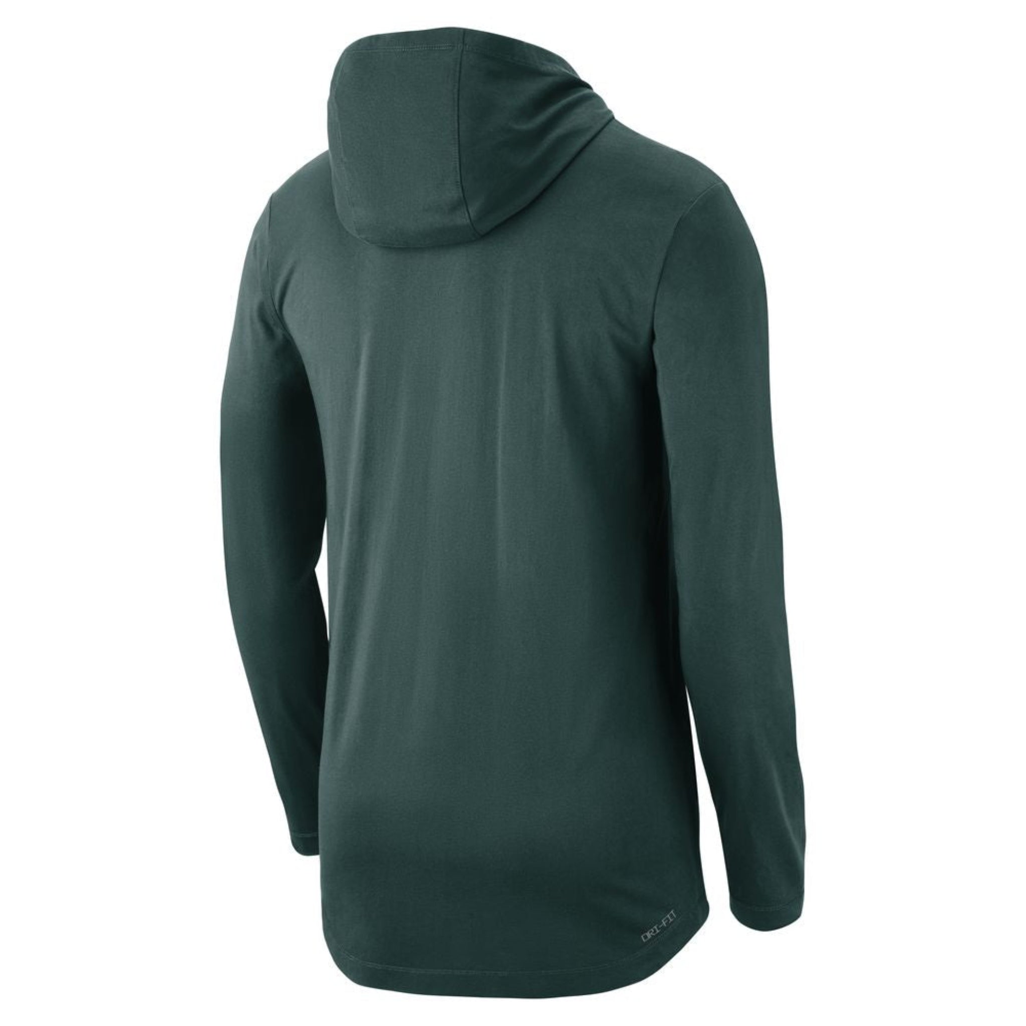 The back of a green hoodie.