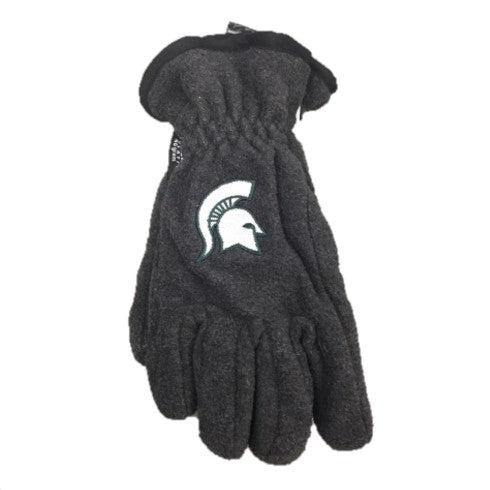 Dark gray gloves with Michigan State Spartans helmet embroidered on the back.