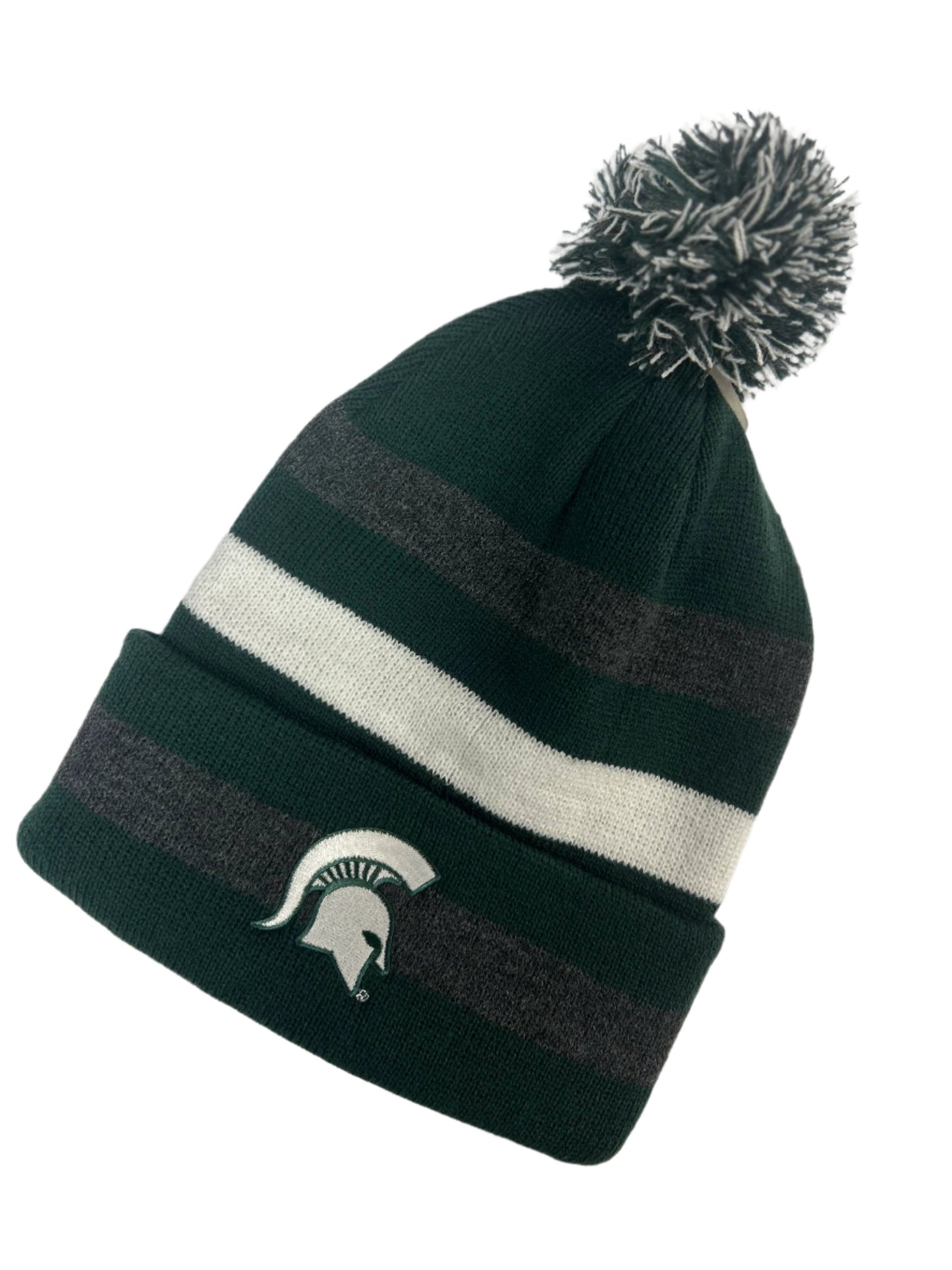 Striped Knit Cuff Pom Beanie