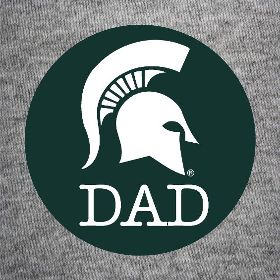 Green button with a white Spartan Helmet logo and "Dad" written in all caps underneath.