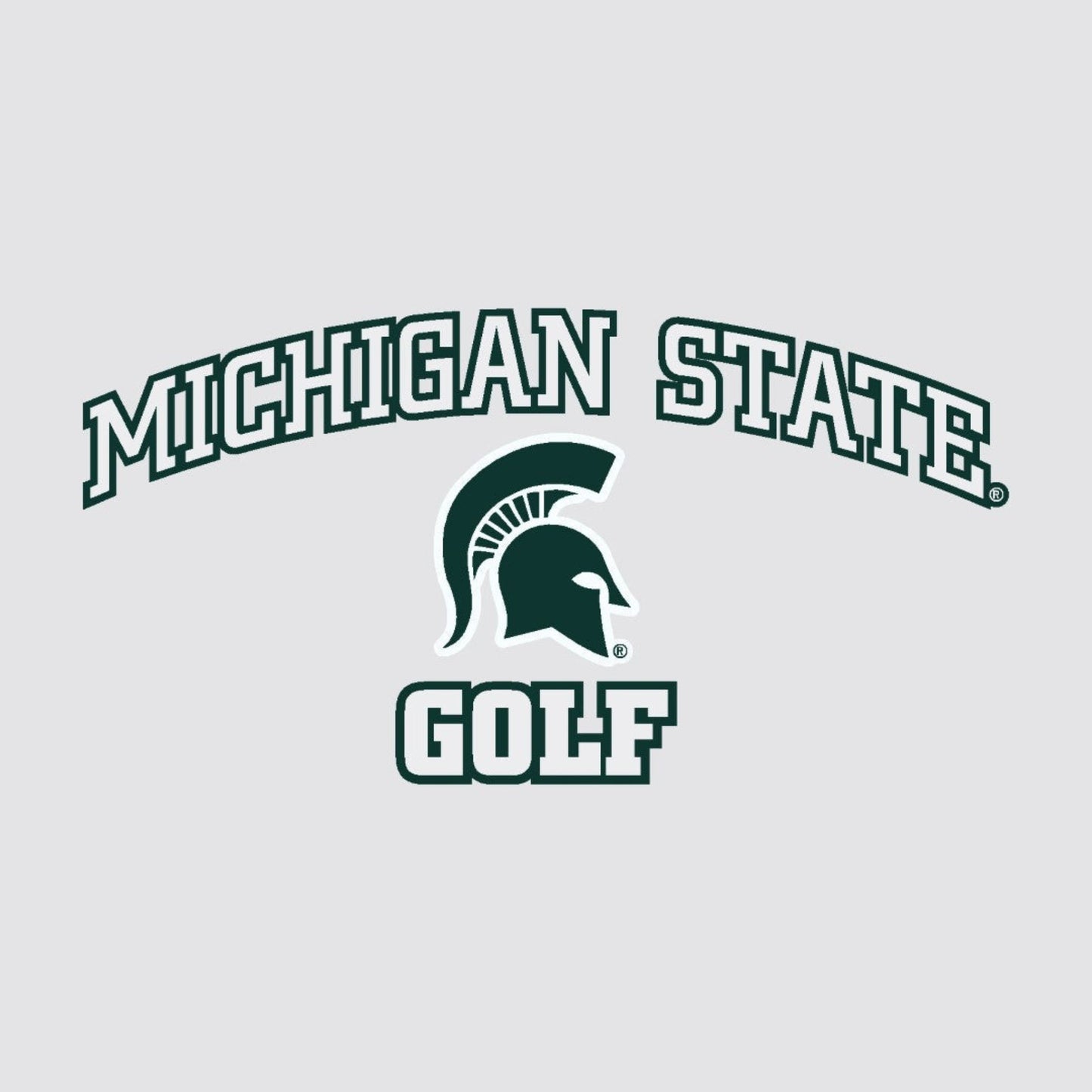 A decal that reads "Michigan State Golf" in white around a green Spartan Helmet logo.