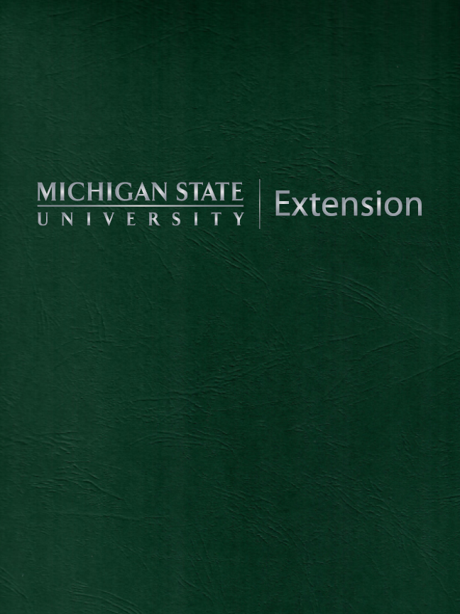 Forest green folder with silver embossed text reading "Michigan State University Extension."