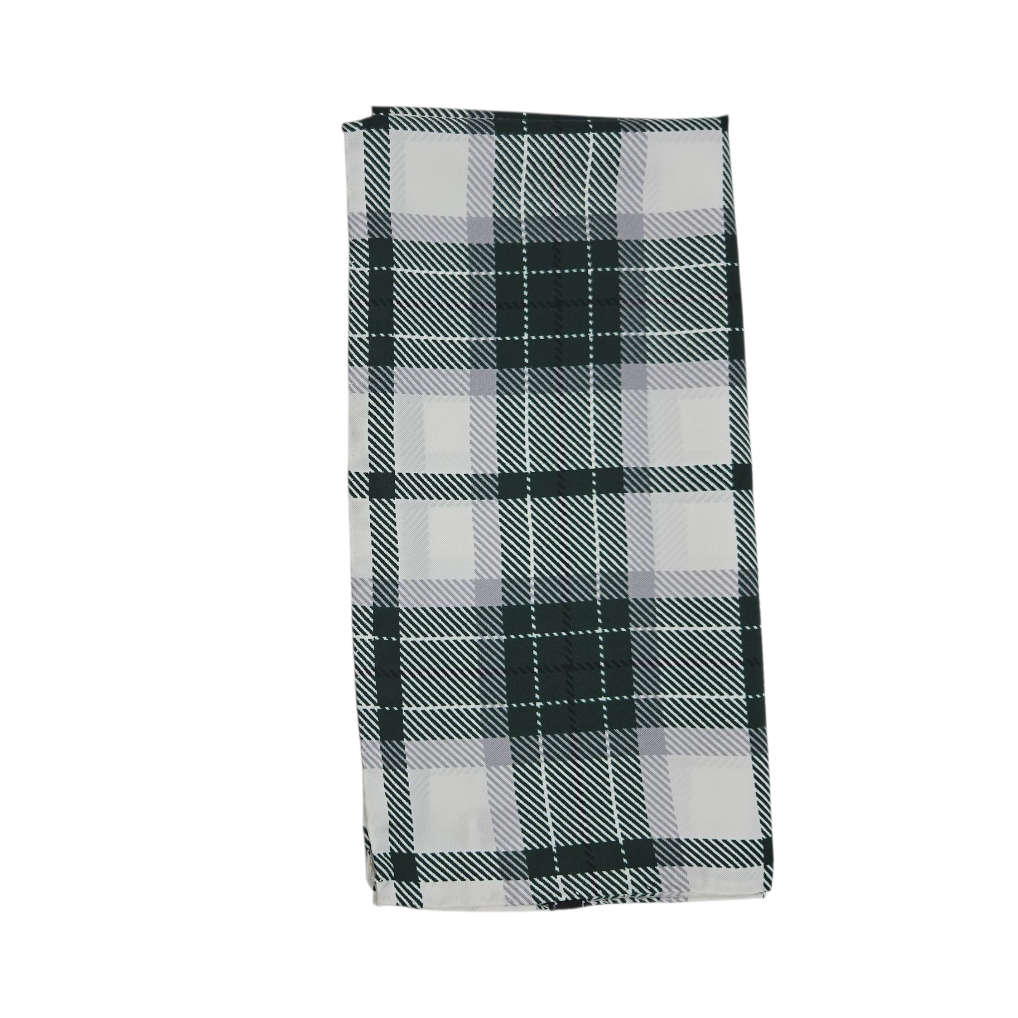 Green and white plaid scarf folded. Shown on a white background.
