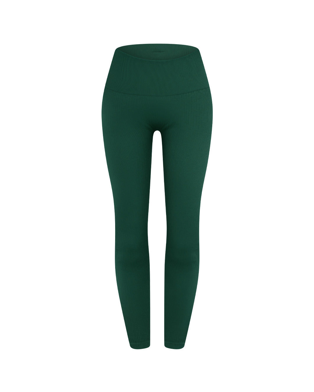 The front of a green pair of leggings.