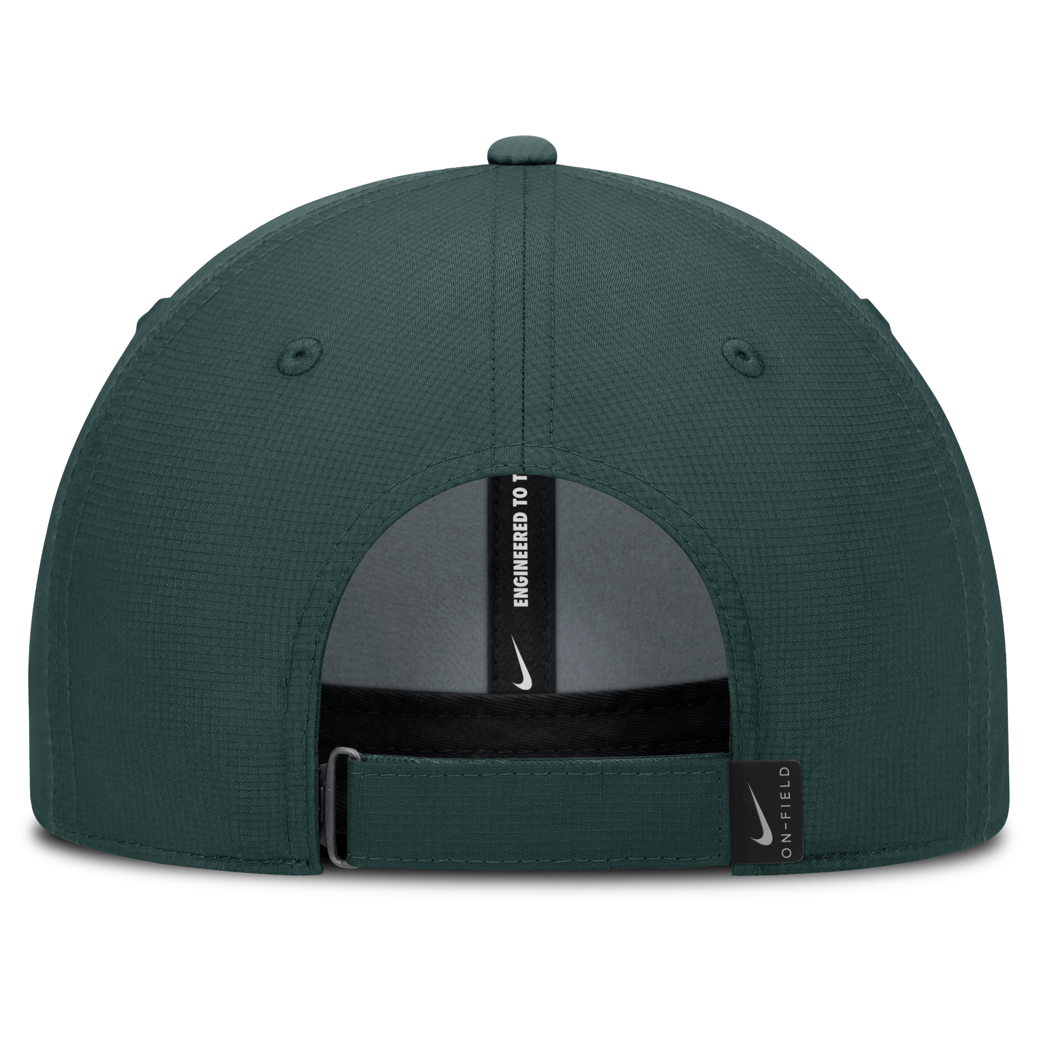 Back of green chat with an adjustable strap.