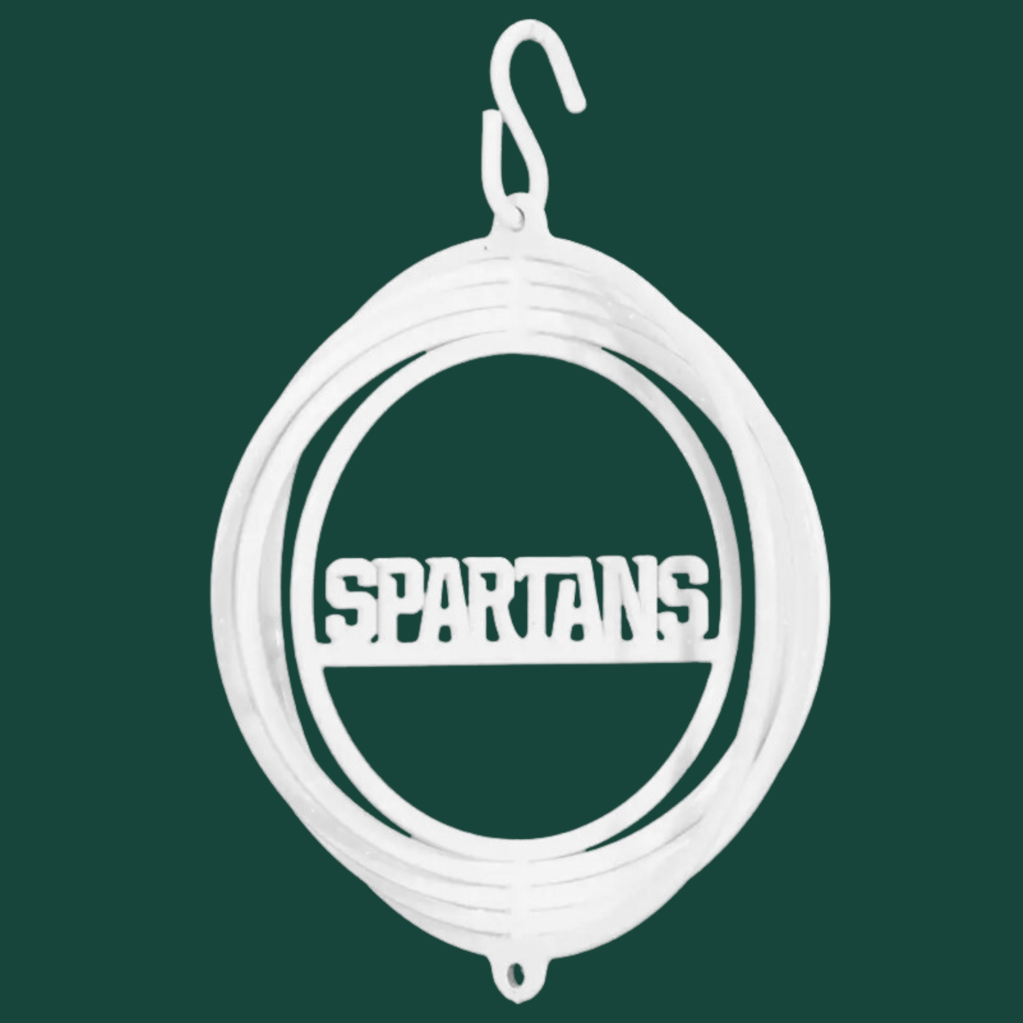 Multiple swirling hollow white rings with Spartans in block lettering inside.