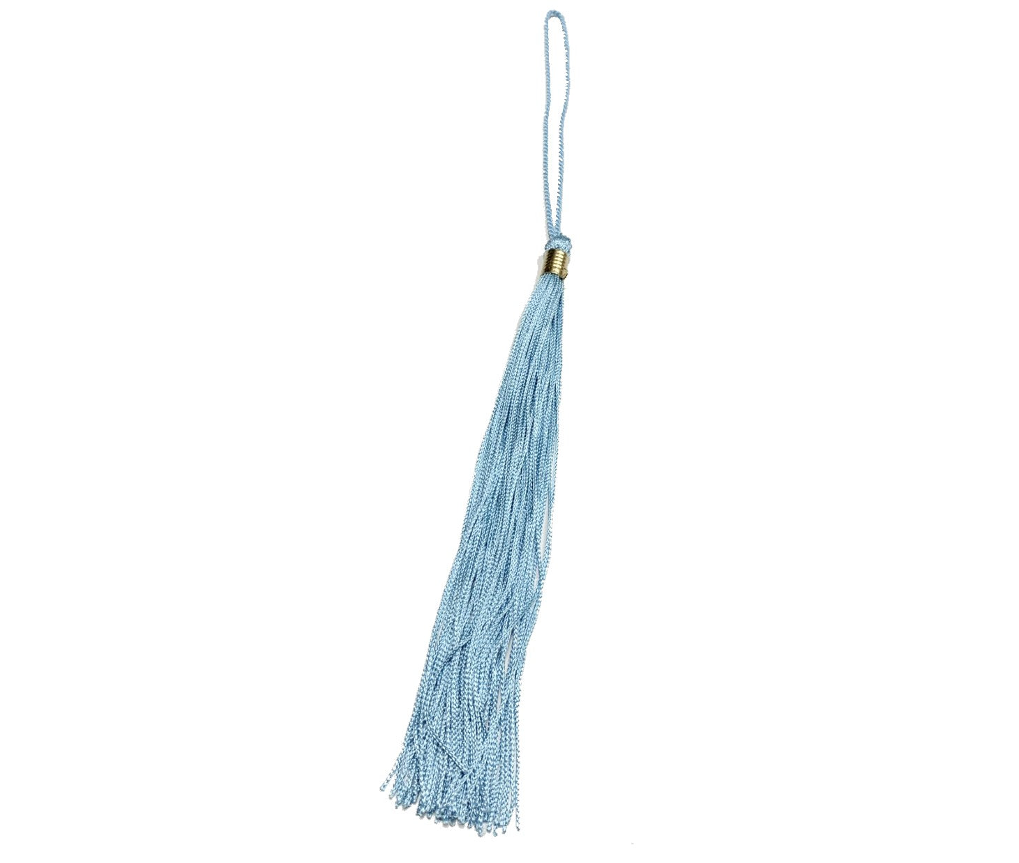 A light blue graduation tassel.