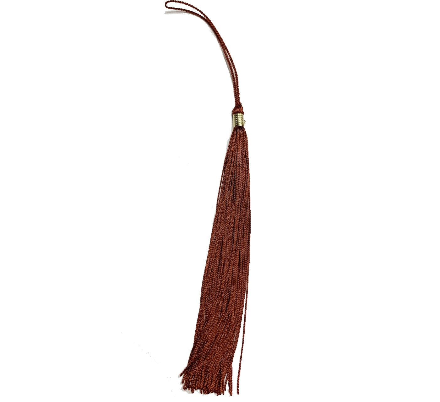A russet colored graduation tassel