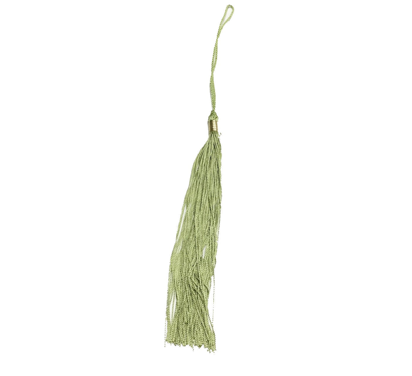 A sage colored graduation tassel.