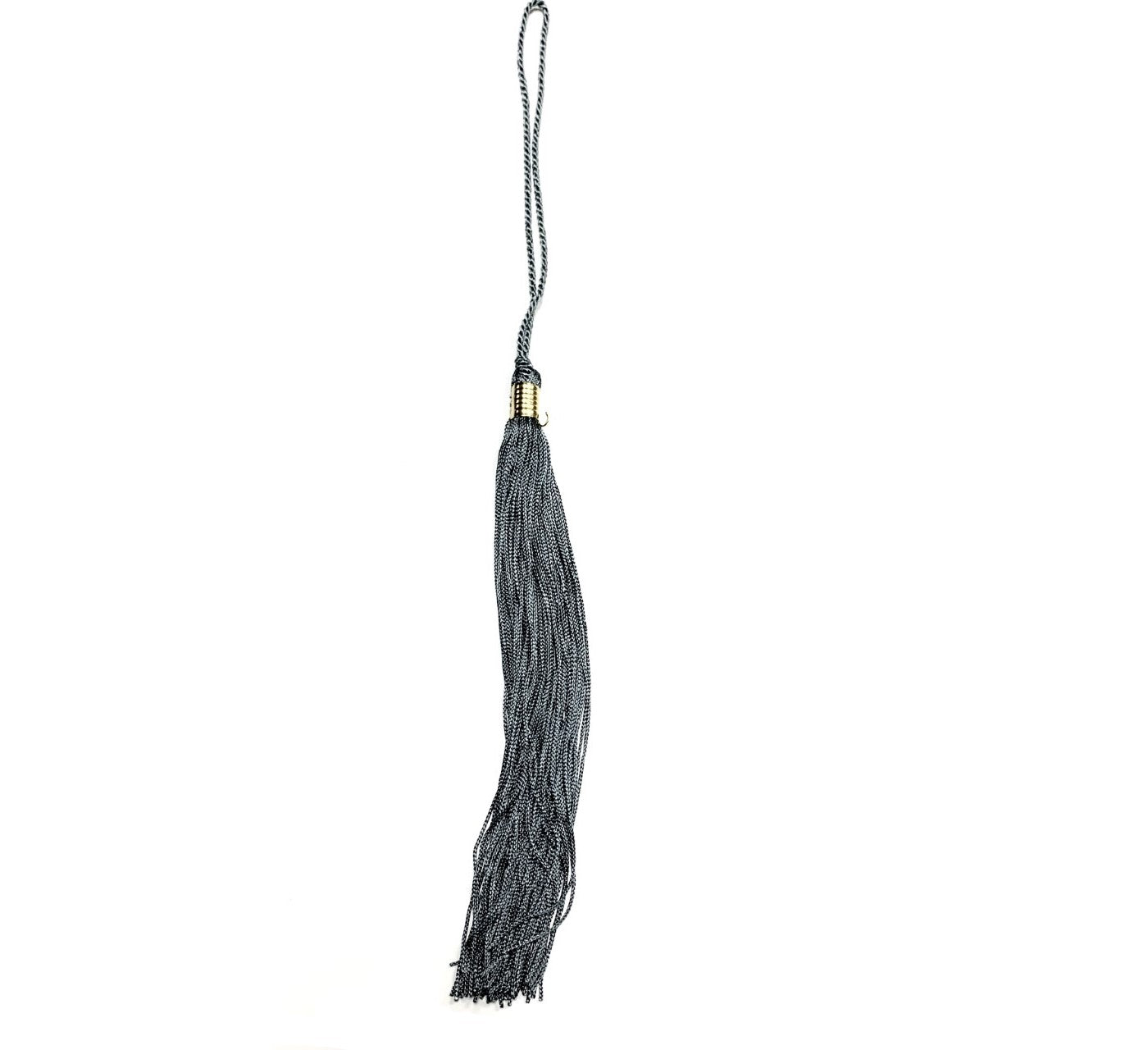 A gray graduation tassel.