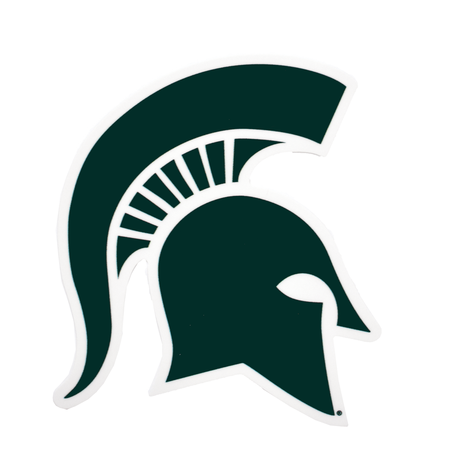 A dark green Spartan Helmet decal outlined in white.
