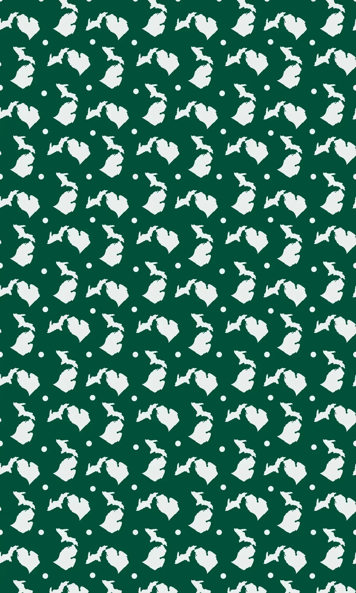 White State of Michigan sublimated images and white dots on forest green paper.