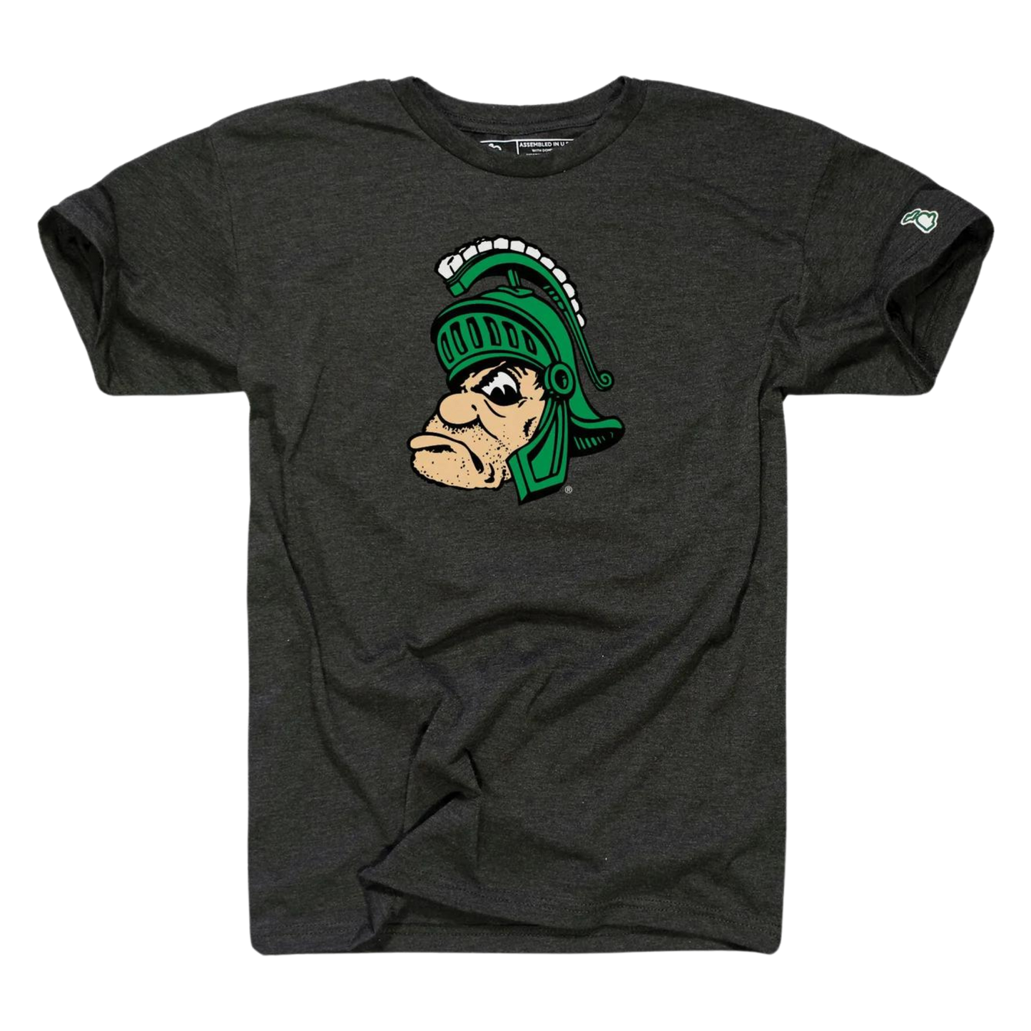 Youth gray short sleeved T-shirt with a large Gruff Sparty logo in the center of the shirt.