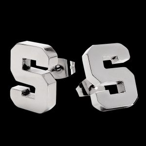 A pair of stainless steel block S post earrings.