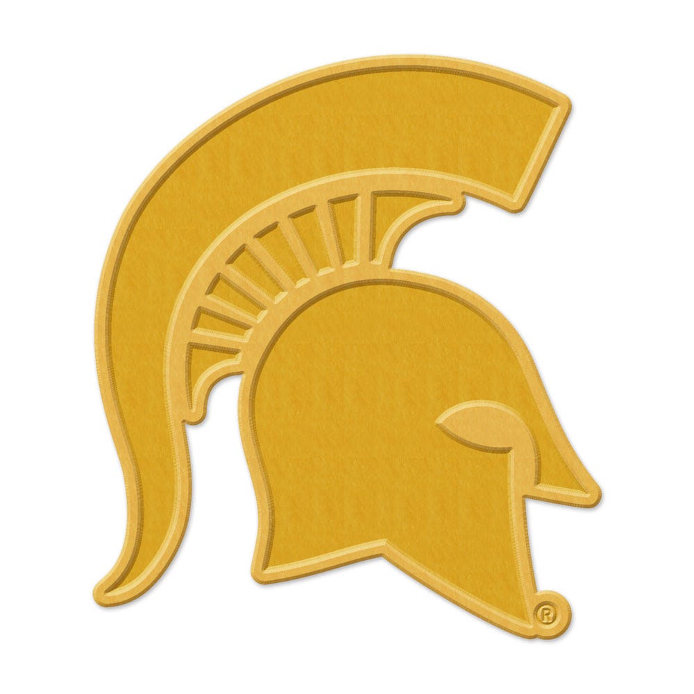 All over gold tone Spartan Helmet shaped lapel pin.
