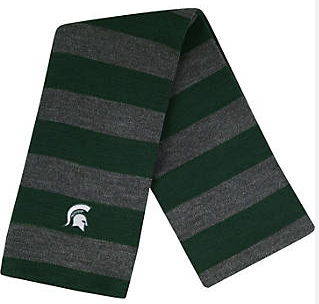 Dark gray and green striped scarf with an embroidered Spartan Helmet logo in white at the bottom.
