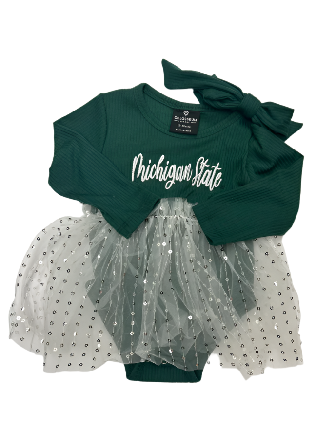 Infant MSU Long Sleeve Tulle Dress & Headband