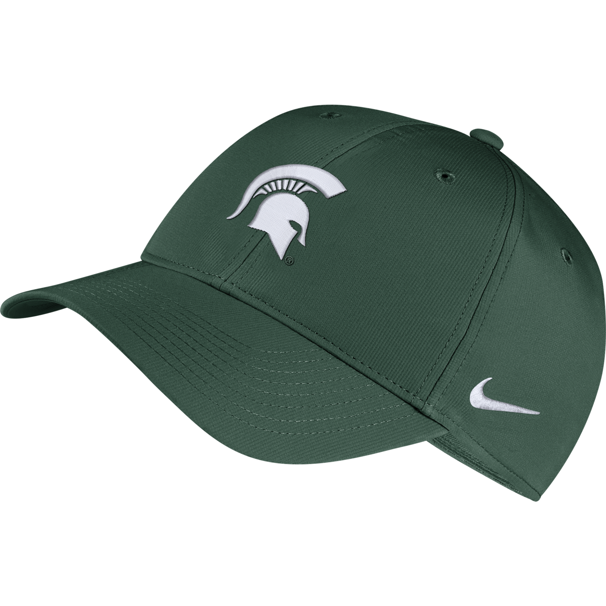 A green Nike Legacy 91 adjustable hat with an embroidered white Spartan helmet on the front.
