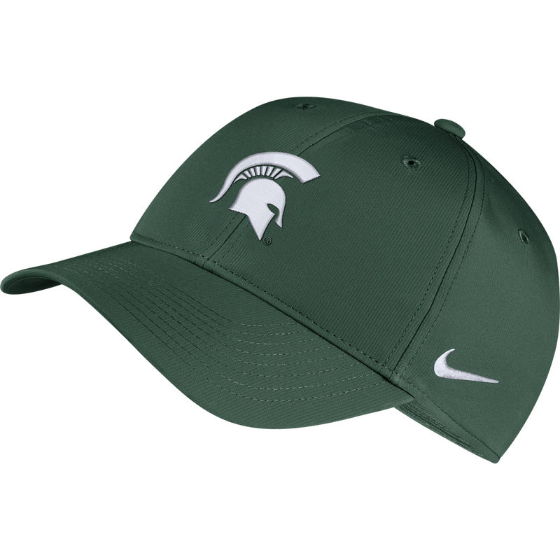 A green Nike Legacy 91 adjustable hat with an embroidered white Spartan helmet on the front.