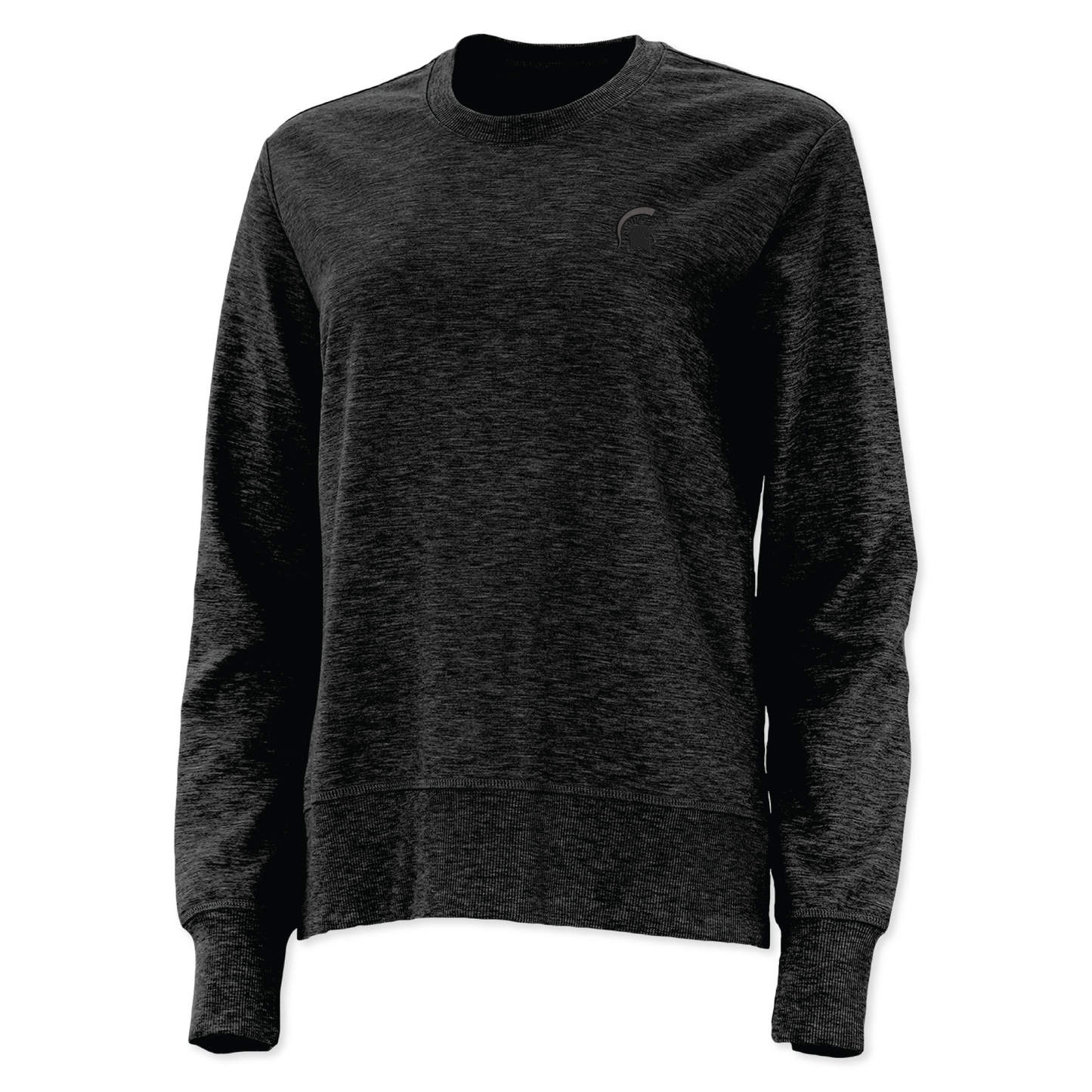 Black long sleeve T-shirt with a black Spartan Helmet logo embroidered on the upper left chest. 
