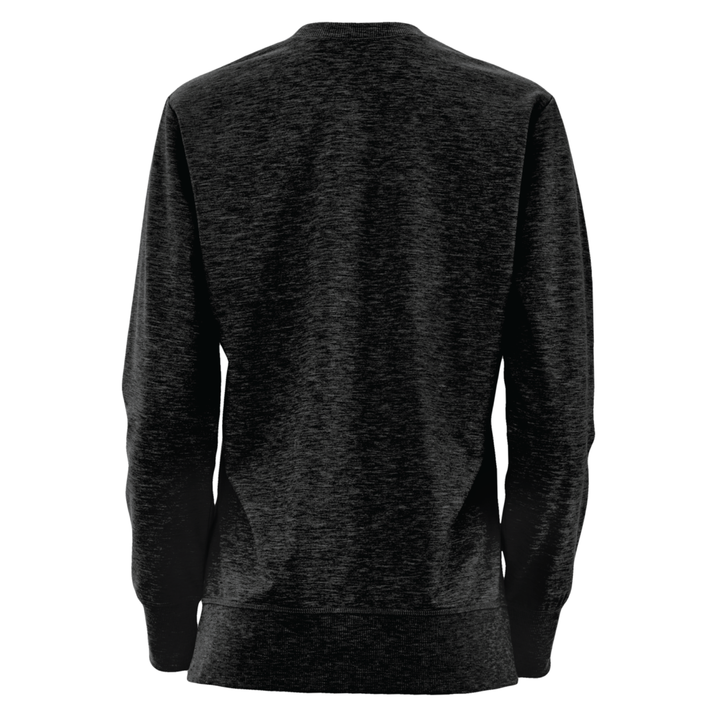 Back of a black long sleeve T-shirt. 