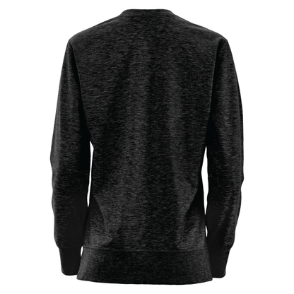 Back of a black long sleeve T-shirt. 
