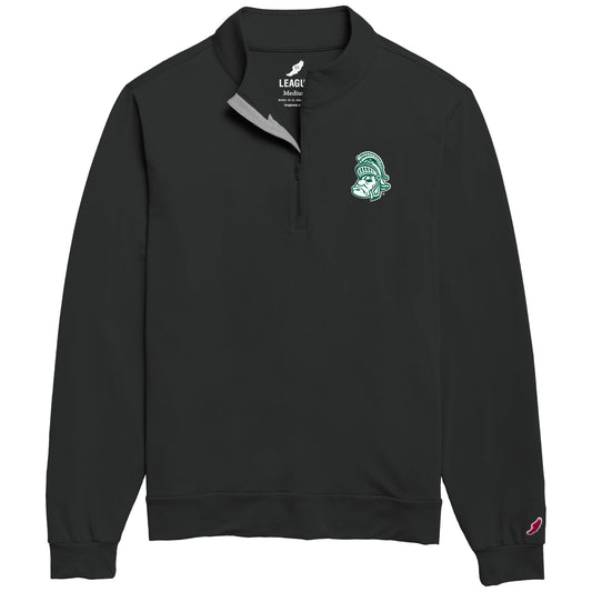 Black quarter-zip long-sleeve pullover featuring a small embroidered green and white Gruff Sparty logo on the left chest.
