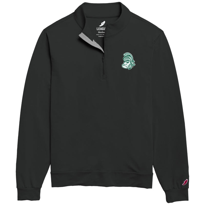 Black quarter-zip long-sleeve pullover featuring a small embroidered green and white Gruff Sparty logo on the left chest.