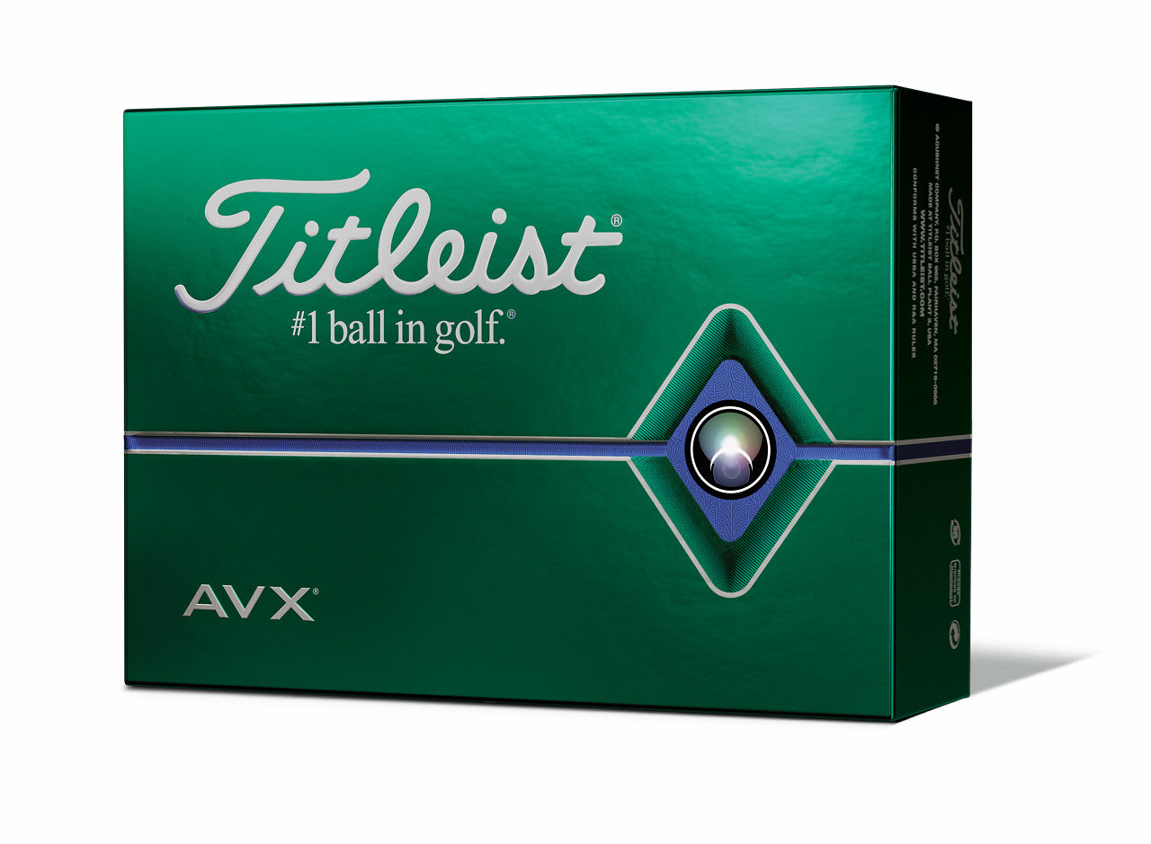 Green Titleist AVX golf ball box. With #1 ball in golf under Titleist.