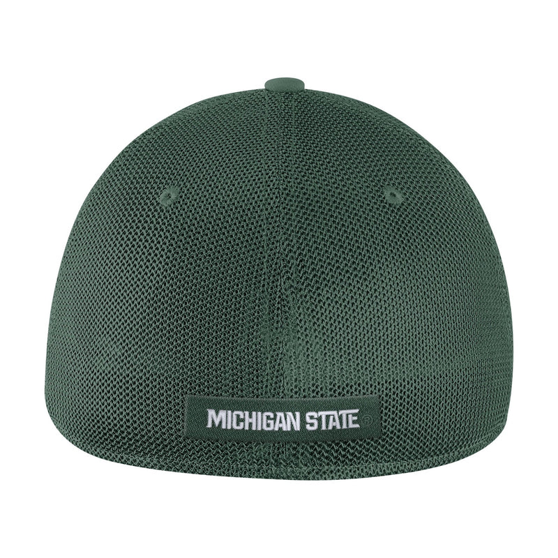 Back view of green mesh hat with the words "Michigan State" in white at the bottom.