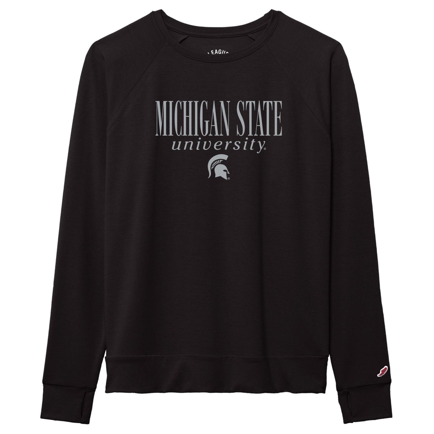 Black sweatshirt with 'Michigan State University' text on a white background