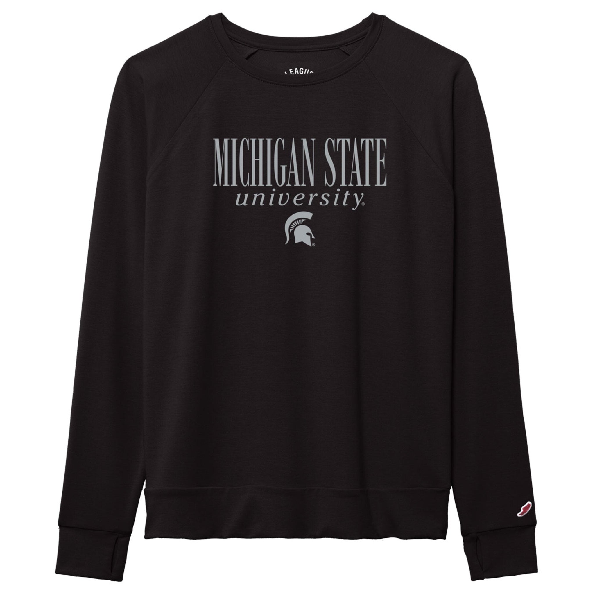 Black sweatshirt with 'Michigan State University' text on a white background