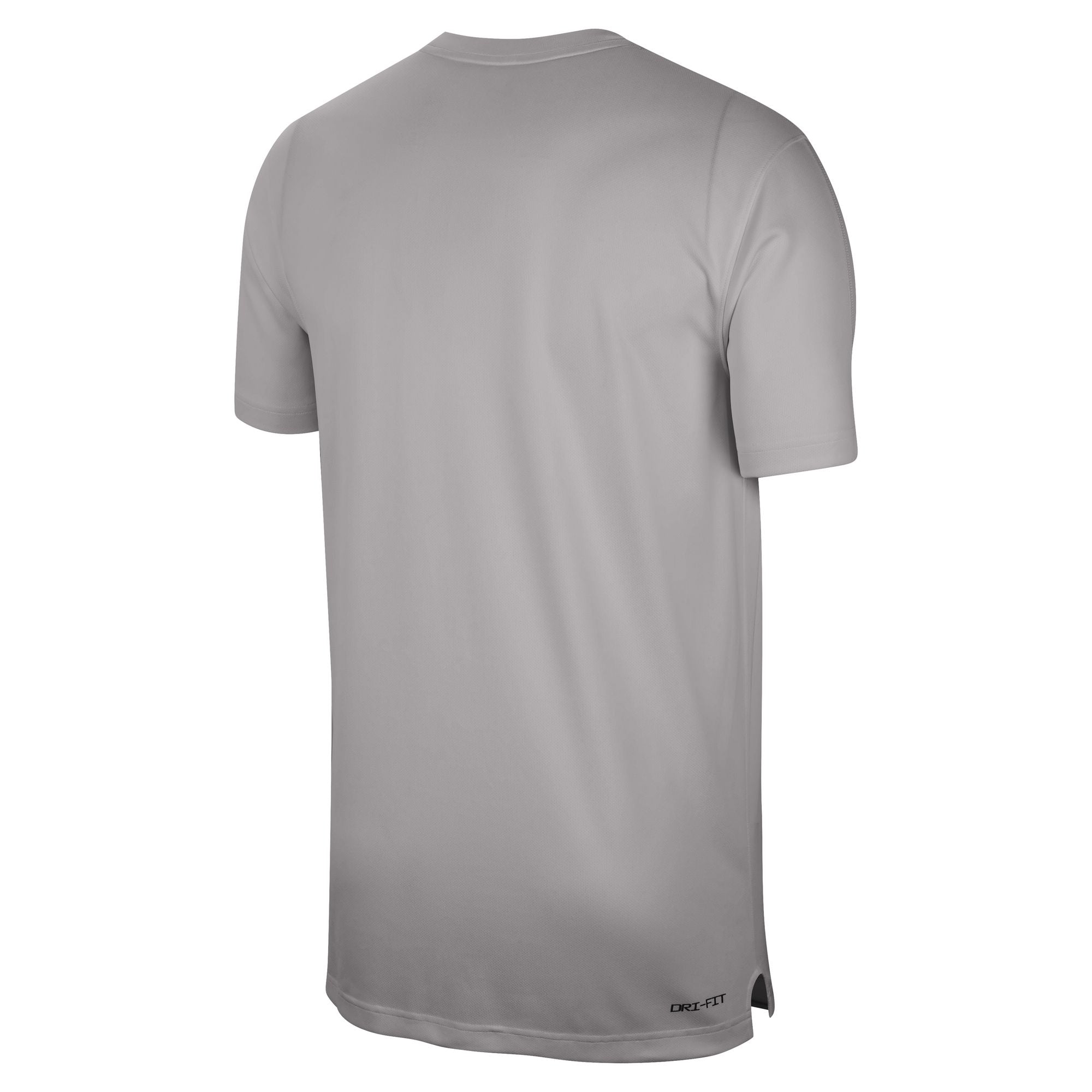 The back of a gray short sleeved t-shirt.
